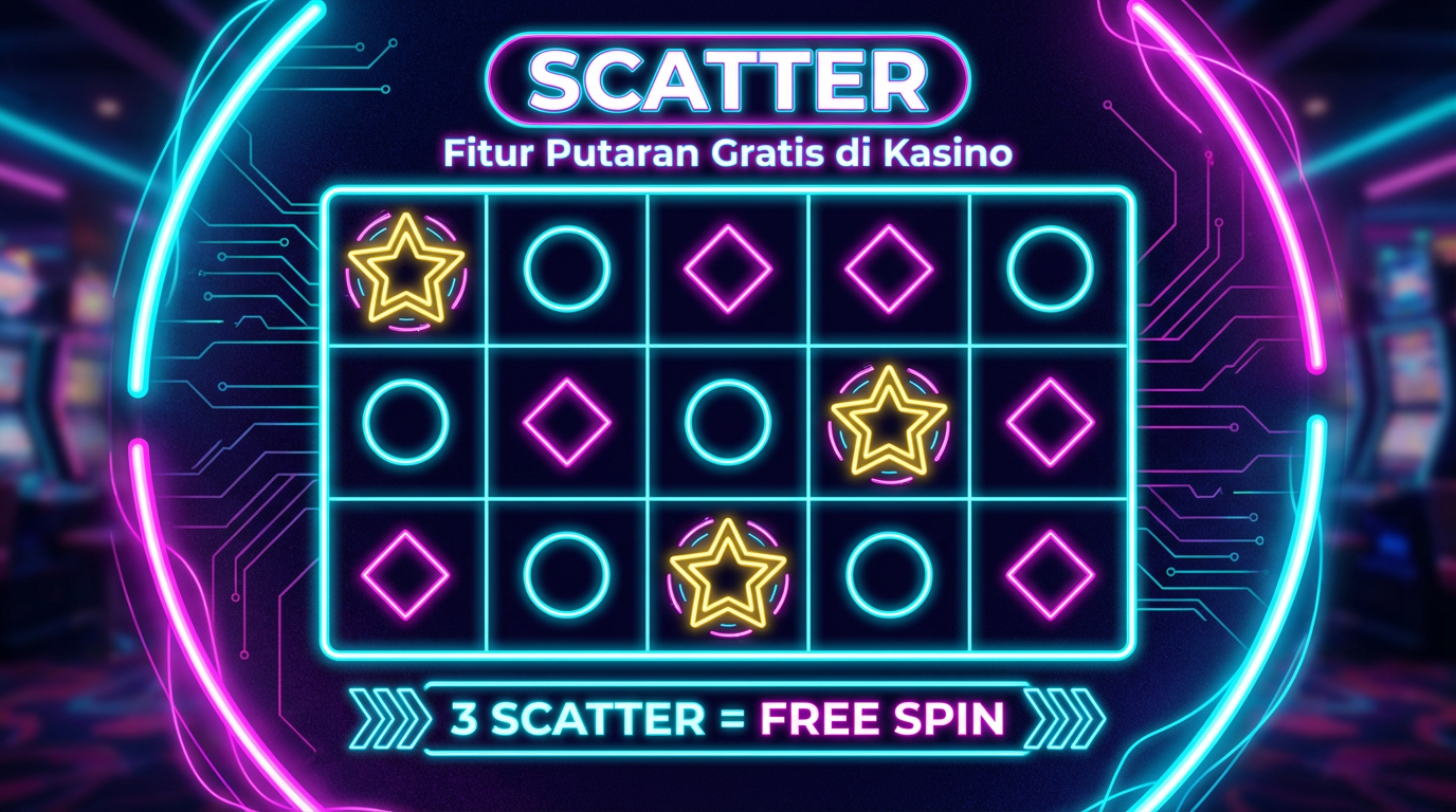 Infografik: Cara kerja scatter—simbol bonus muncul di mana saja, memicu free spin